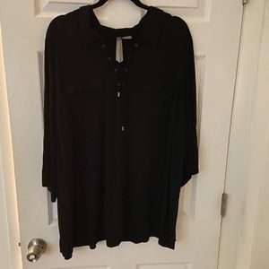 4x black lace-up 3/4 length blouse, flattering!🖤